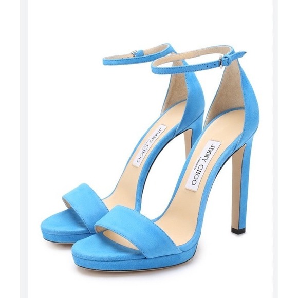 JIMMY CHOO MISTY 120 Blue Suede Strappy High Heels sandalsSize 42 US 11h